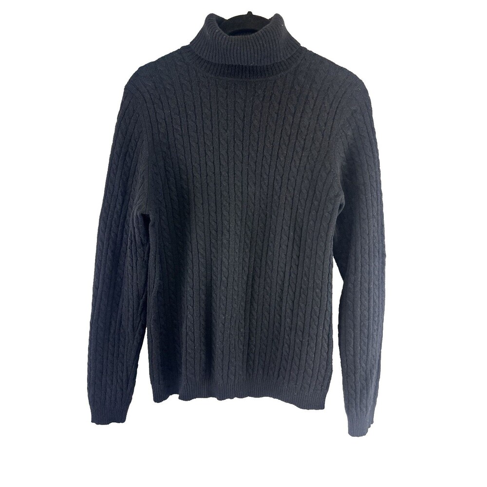 Charter Club Cashmere Sweater Turtleneck Black Cable Knit Pullover 2-Ply Women M